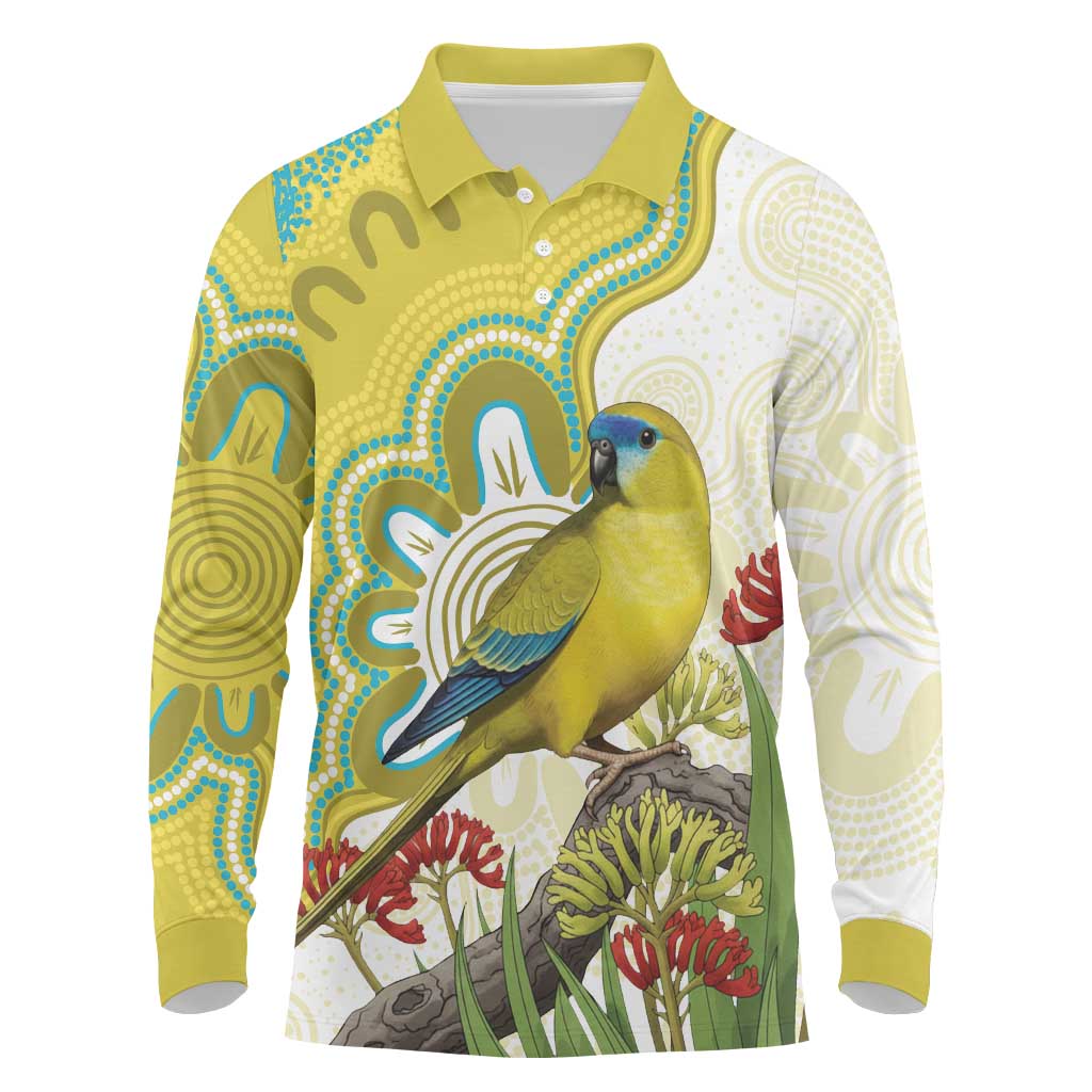 Australia Rock Parrot Long Sleeve Polo Shirt Kangaroo Paws Indigenous Art - Aussie Hoodie