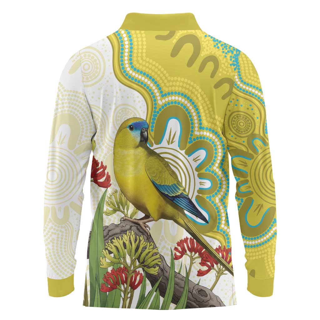 Australia Rock Parrot Long Sleeve Polo Shirt Kangaroo Paws Indigenous Art - Aussie Hoodie