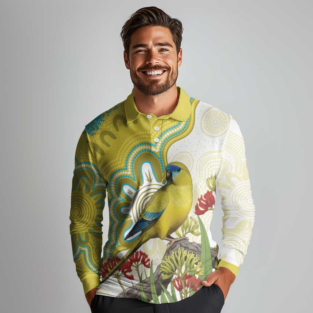 Australia Rock Parrot Long Sleeve Polo Shirt Kangaroo Paws Indigenous Art - Aussie Hoodie