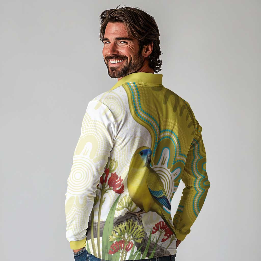 Australia Rock Parrot Long Sleeve Polo Shirt Kangaroo Paws Indigenous Art - Aussie Hoodie