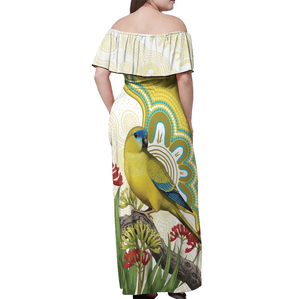 Australia Rock Parrot Off Shoulder Maxi Dress Kangaroo Paws Indigenous Art - Aussie Hoodie