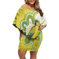 Australia Rock Parrot Off Shoulder Short Dress Kangaroo Paws Indigenous Art - Aussie Hoodie