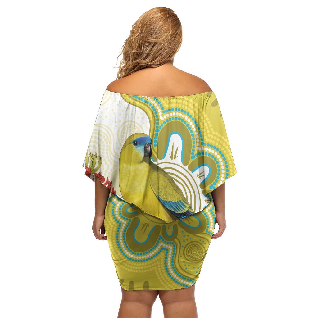 Australia Rock Parrot Off Shoulder Short Dress Kangaroo Paws Indigenous Art - Aussie Hoodie