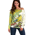 Australia Rock Parrot Off Shoulder Sweater Kangaroo Paws Indigenous Art - Aussie Hoodie
