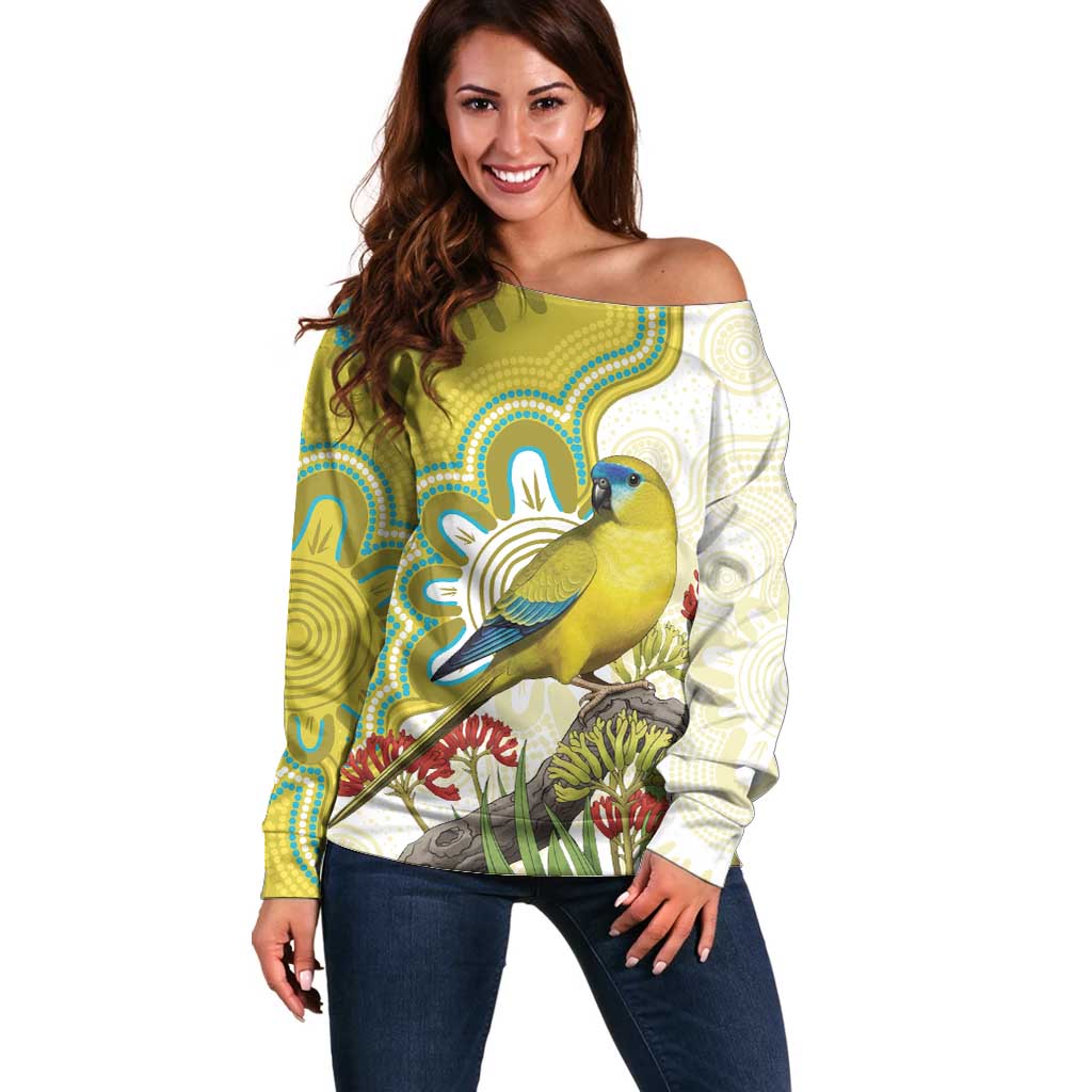 Australia Rock Parrot Off Shoulder Sweater Kangaroo Paws Indigenous Art - Aussie Hoodie