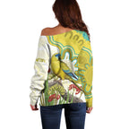 Australia Rock Parrot Off Shoulder Sweater Kangaroo Paws Indigenous Art - Aussie Hoodie
