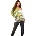 Australia Rock Parrot Off Shoulder Sweater Kangaroo Paws Indigenous Art - Aussie Hoodie