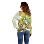 Australia Rock Parrot Off Shoulder Sweater Kangaroo Paws Indigenous Art - Aussie Hoodie