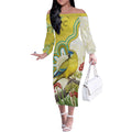 Australia Rock Parrot Off The Shoulder Long Sleeve Dress Kangaroo Paws Indigenous Art - Aussie Hoodie