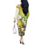 Australia Rock Parrot Off The Shoulder Long Sleeve Dress Kangaroo Paws Indigenous Art - Aussie Hoodie