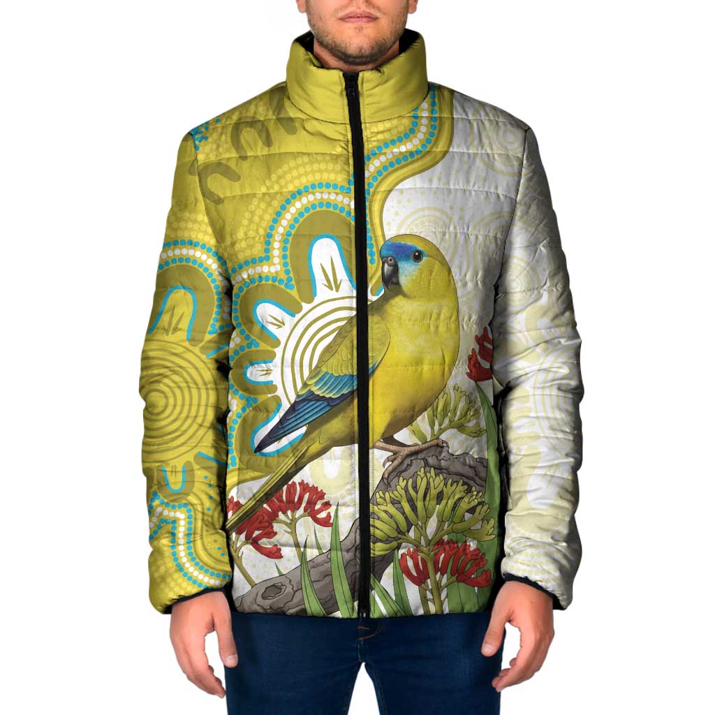 Australia Rock Parrot Padded Jacket Kangaroo Paws Indigenous Art - Aussie Hoodie