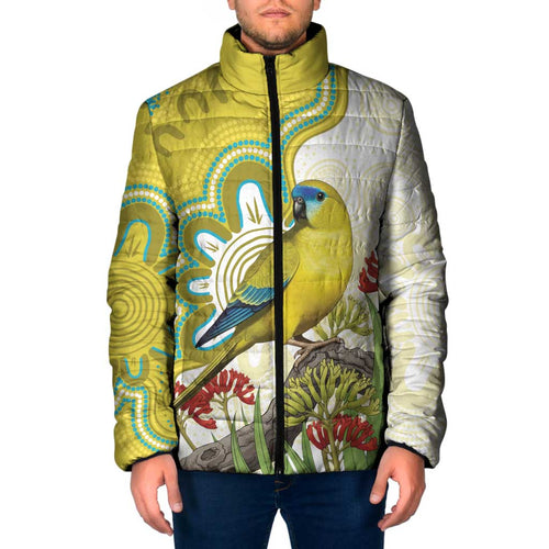 Australia Rock Parrot Padded Jacket Kangaroo Paws Indigenous Art - Aussie Hoodie
