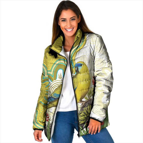 Australia Rock Parrot Padded Jacket Kangaroo Paws Indigenous Art - Aussie Hoodie