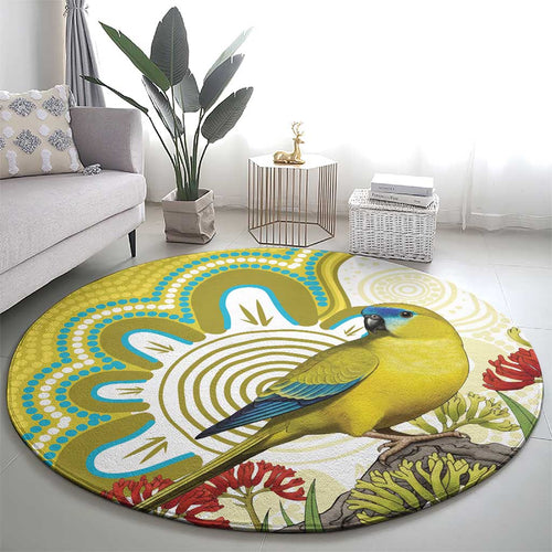 Australia Rock Parrot Round Carpet Kangaroo Paws Indigenous Art - Aussie Hoodie