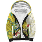 Australia Rock Parrot Sherpa Hoodie Kangaroo Paws Indigenous Art - Aussie Hoodie
