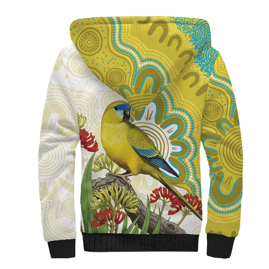 Australia Rock Parrot Sherpa Hoodie Kangaroo Paws Indigenous Art - Aussie Hoodie