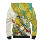 Australia Rock Parrot Sherpa Hoodie Kangaroo Paws Indigenous Art - Aussie Hoodie