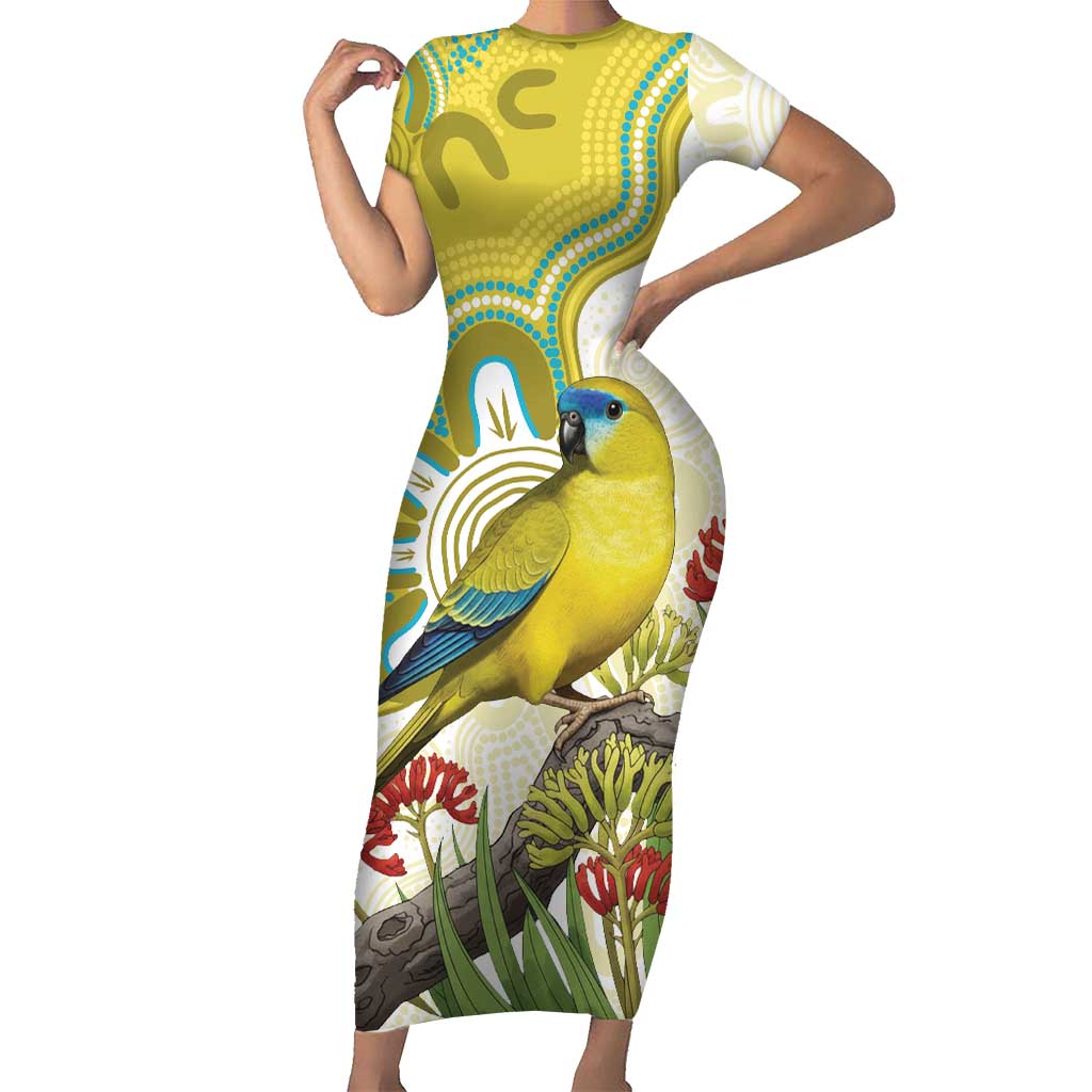 Australia Rock Parrot Short Sleeve Bodycon Dress Kangaroo Paws Indigenous Art - Aussie Hoodie