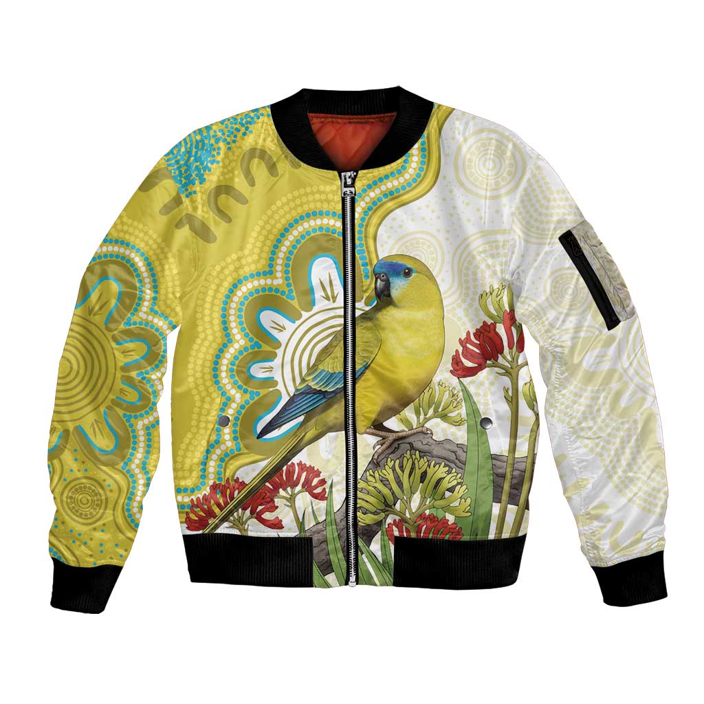 Australia Rock Parrot Sleeve Zip Bomber Jacket Kangaroo Paws Indigenous Art - Aussie Hoodie