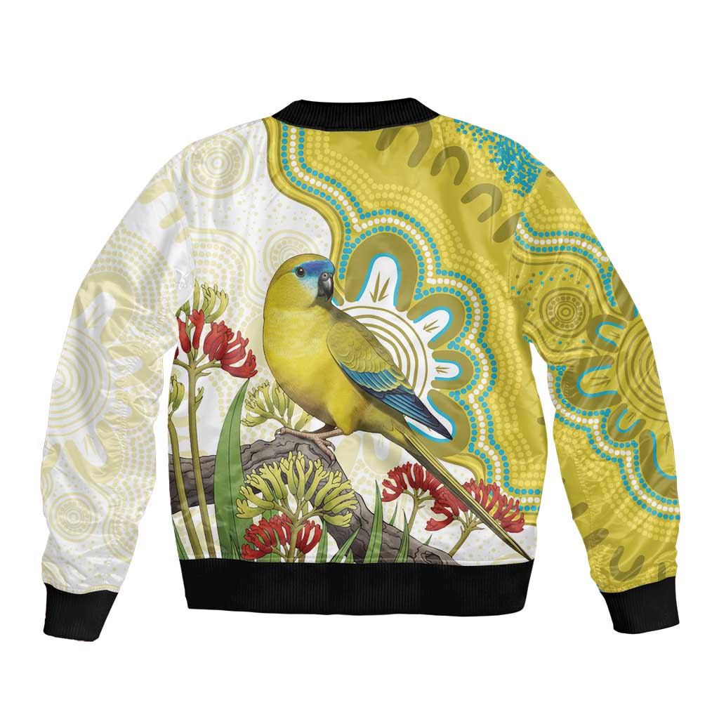 Australia Rock Parrot Sleeve Zip Bomber Jacket Kangaroo Paws Indigenous Art - Aussie Hoodie