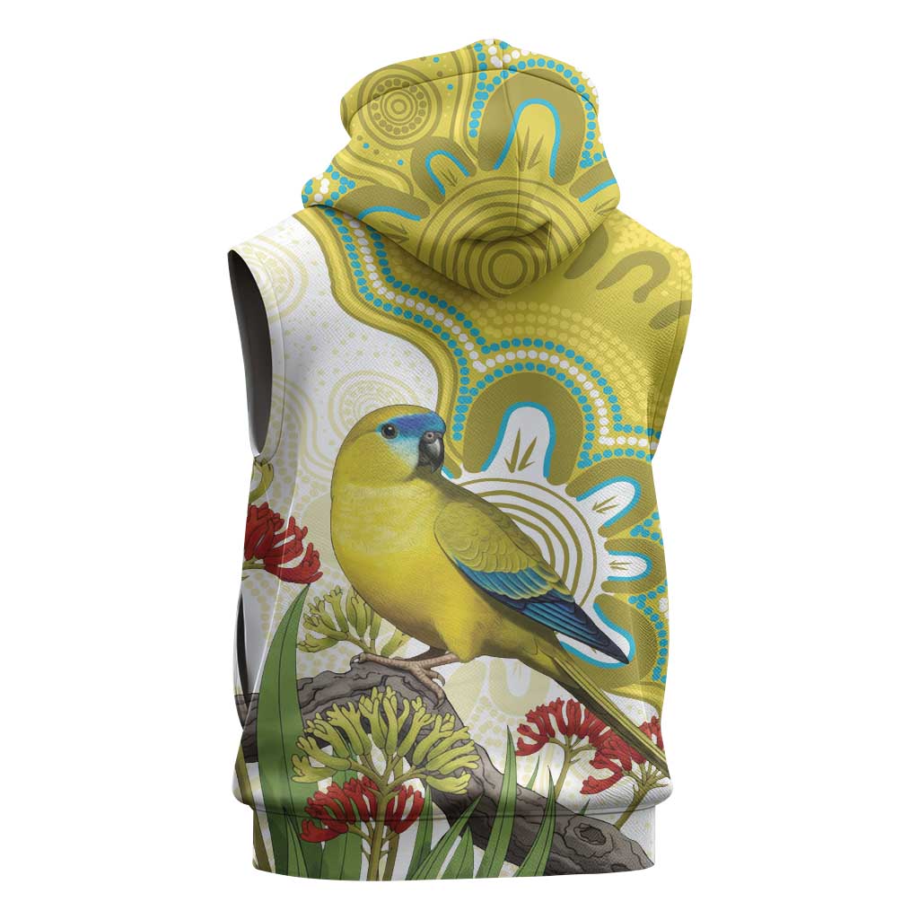 Australia Rock Parrot Sleeveless Hoodie Kangaroo Paws Indigenous Art - Aussie Hoodie