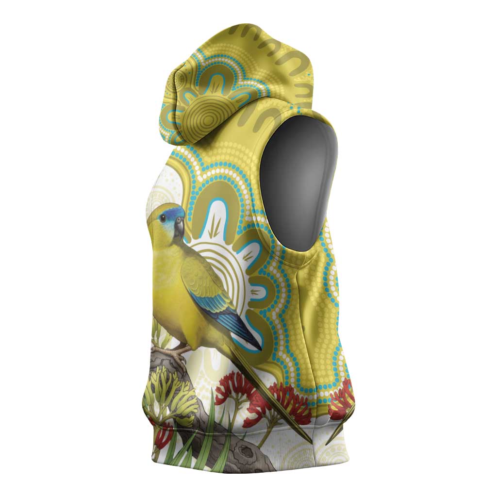 Australia Rock Parrot Sleeveless Hoodie Kangaroo Paws Indigenous Art - Aussie Hoodie