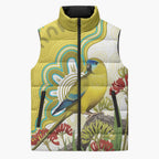 Australia Rock Parrot Sleeveless Puffer Jacket Kangaroo Paws Indigenous Art - Aussie Hoodie