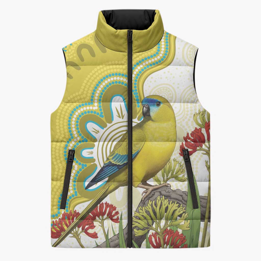 Australia Rock Parrot Sleeveless Puffer Jacket Kangaroo Paws Indigenous Art - Aussie Hoodie