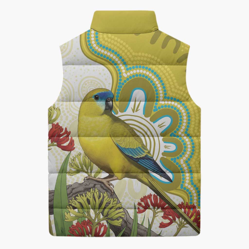 Australia Rock Parrot Sleeveless Puffer Jacket Kangaroo Paws Indigenous Art - Aussie Hoodie