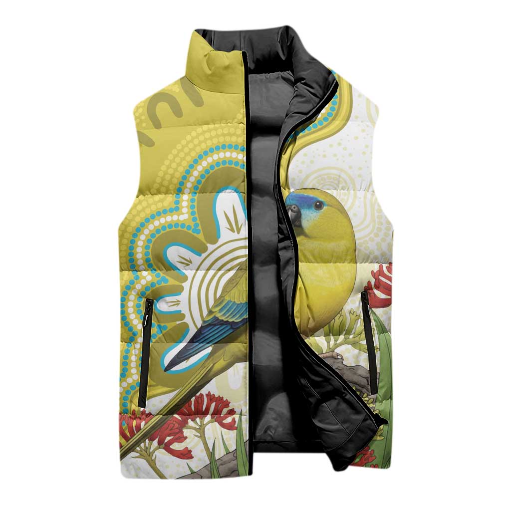 Australia Rock Parrot Sleeveless Puffer Jacket Kangaroo Paws Indigenous Art - Aussie Hoodie