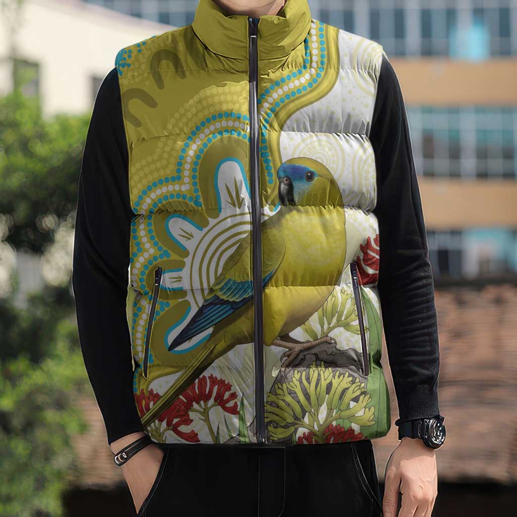Australia Rock Parrot Sleeveless Puffer Jacket Kangaroo Paws Indigenous Art - Aussie Hoodie