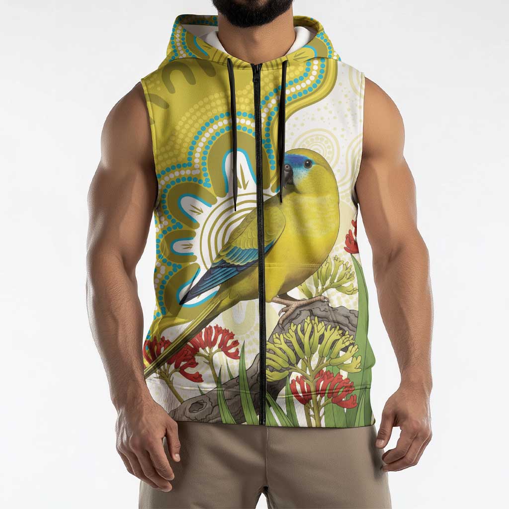 Australia Rock Parrot Sleeveless Zip Hoodie Kangaroo Paws Indigenous Art - Aussie Hoodie