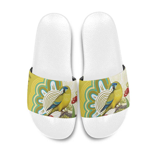 Australia Rock Parrot Slide Sandals Kangaroo Paws Indigenous Art - Aussie Hoodie