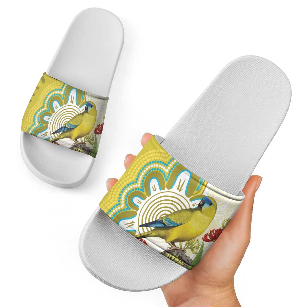 Australia Rock Parrot Slide Sandals Kangaroo Paws Indigenous Art - Aussie Hoodie