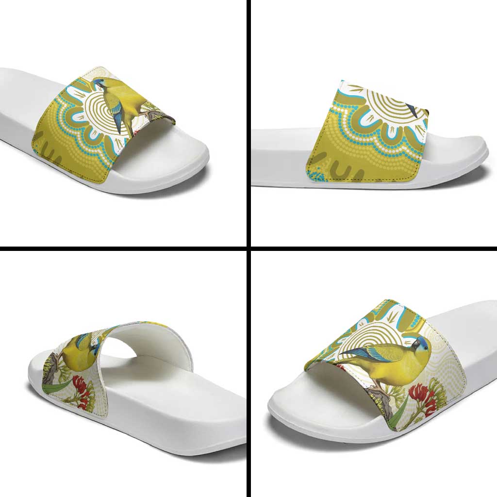 Australia Rock Parrot Slide Sandals Kangaroo Paws Indigenous Art - Aussie Hoodie