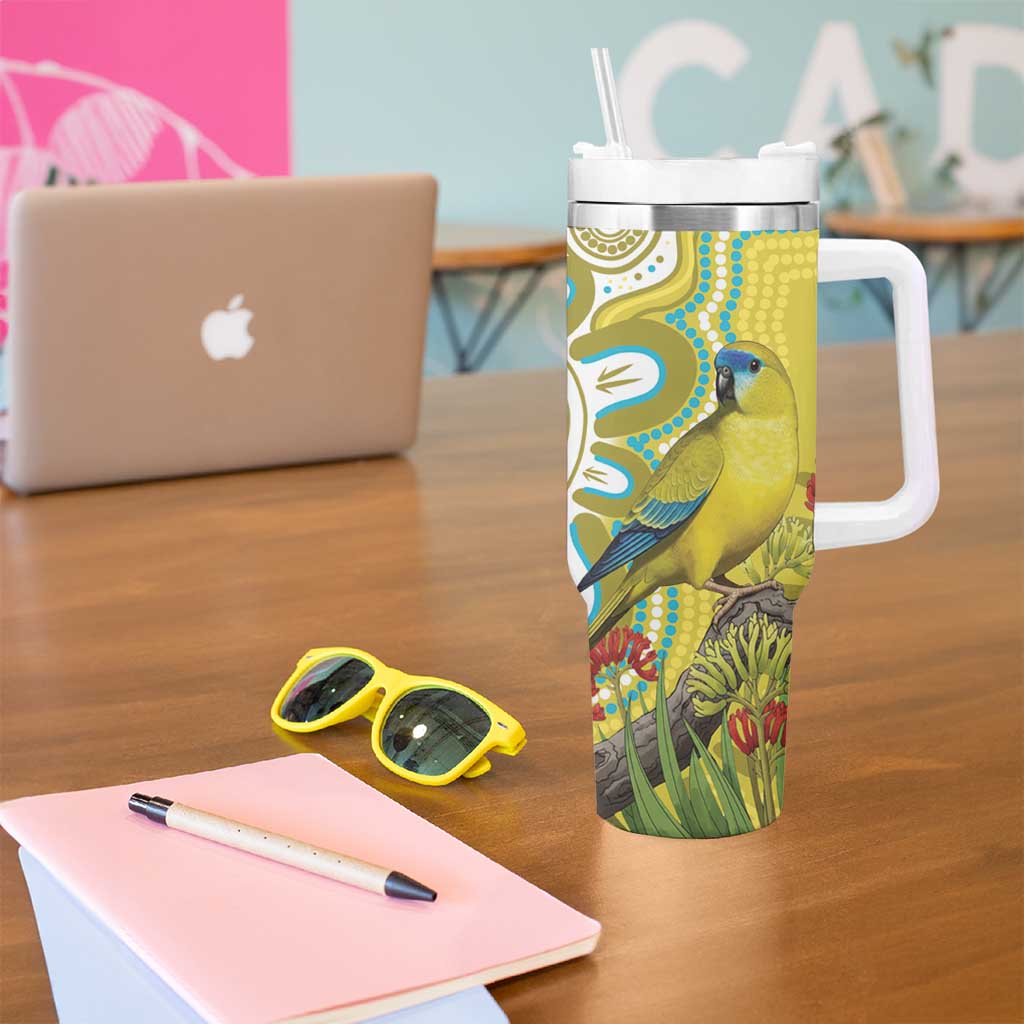 Australia Rock Parrot Tumbler With Handle Kangaroo Paws Indigenous Art - Aussie Hoodie