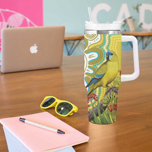 Australia Rock Parrot Tumbler With Handle Kangaroo Paws Indigenous Art - Aussie Hoodie