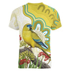 Australia Rock Parrot Women V-Neck T-Shirt Kangaroo Paws Indigenous Art - Aussie Hoodie