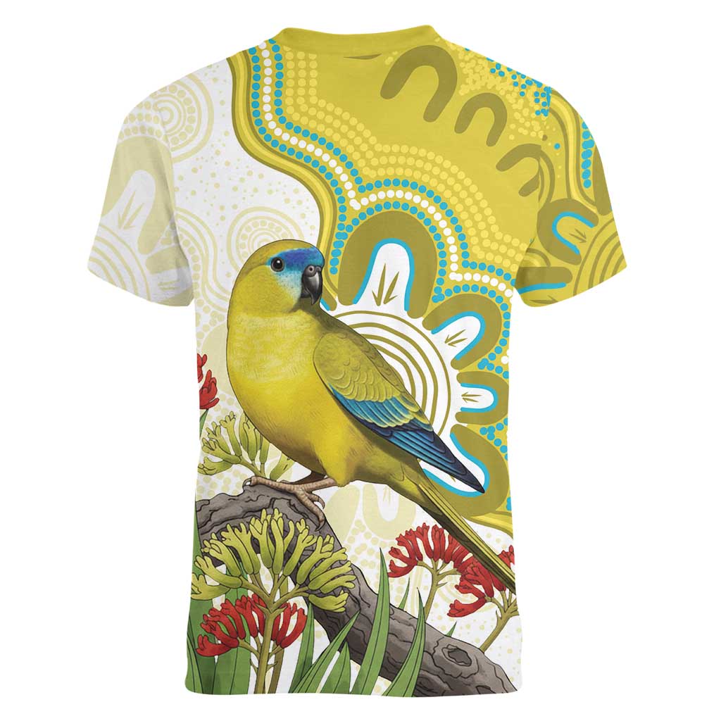Australia Rock Parrot Women V-Neck T-Shirt Kangaroo Paws Indigenous Art - Aussie Hoodie