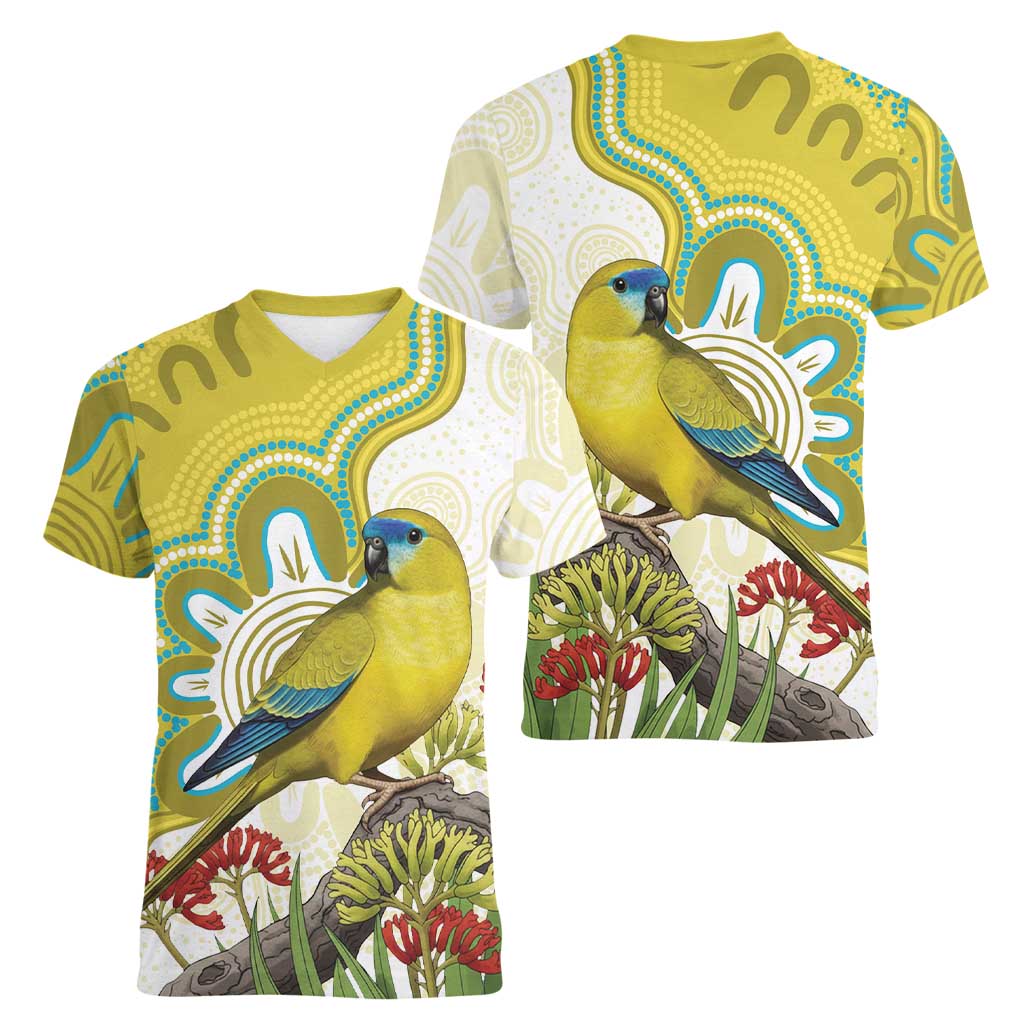 Australia Rock Parrot Women V-Neck T-Shirt Kangaroo Paws Indigenous Art - Aussie Hoodie