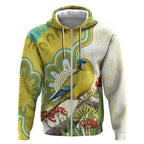 Australia Rock Parrot Zip Hoodie Kangaroo Paws Indigenous Art - Aussie Hoodie
