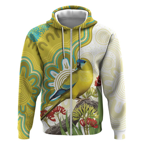 Australia Rock Parrot Zip Hoodie Kangaroo Paws Indigenous Art - Aussie Hoodie