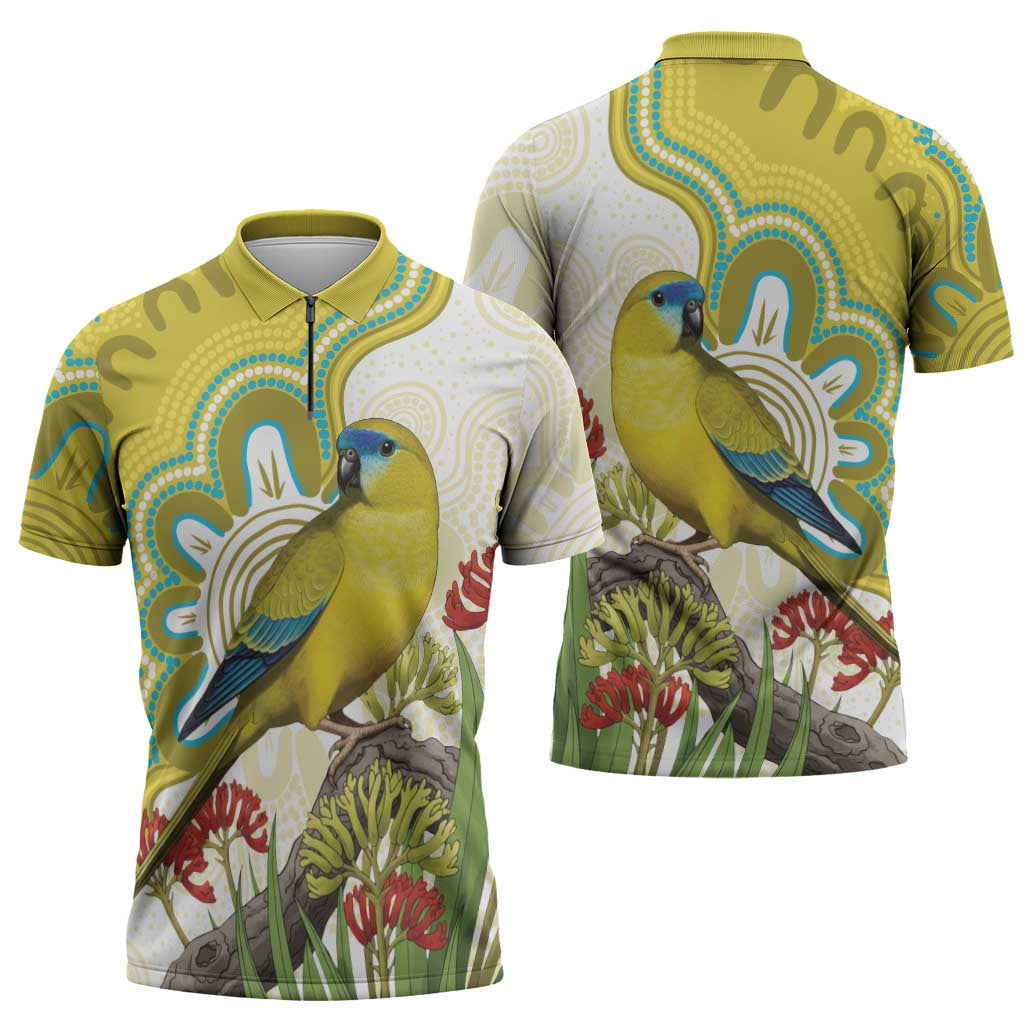 Australia Rock Parrot Zipper Polo Shirt Kangaroo Paws Indigenous Art - Aussie Hoodie
