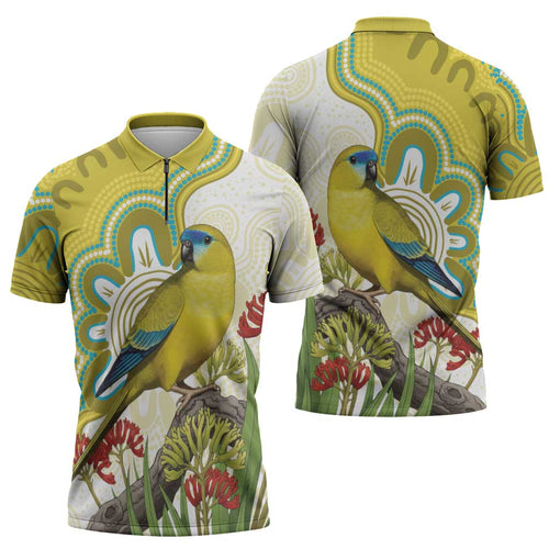 Australia Rock Parrot Zipper Polo Shirt Kangaroo Paws Indigenous Art - Aussie Hoodie