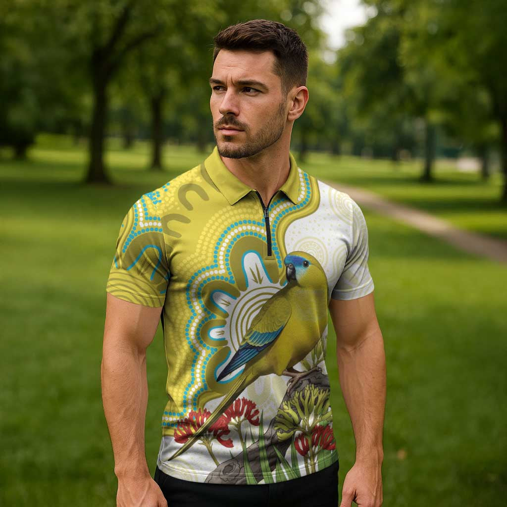 Australia Rock Parrot Zipper Polo Shirt Kangaroo Paws Indigenous Art - Aussie Hoodie
