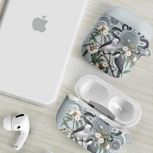 Australia Grey Butcherbird AirPods Case Eucalyptus Alba Indigenous Art - Aussie Hoodie