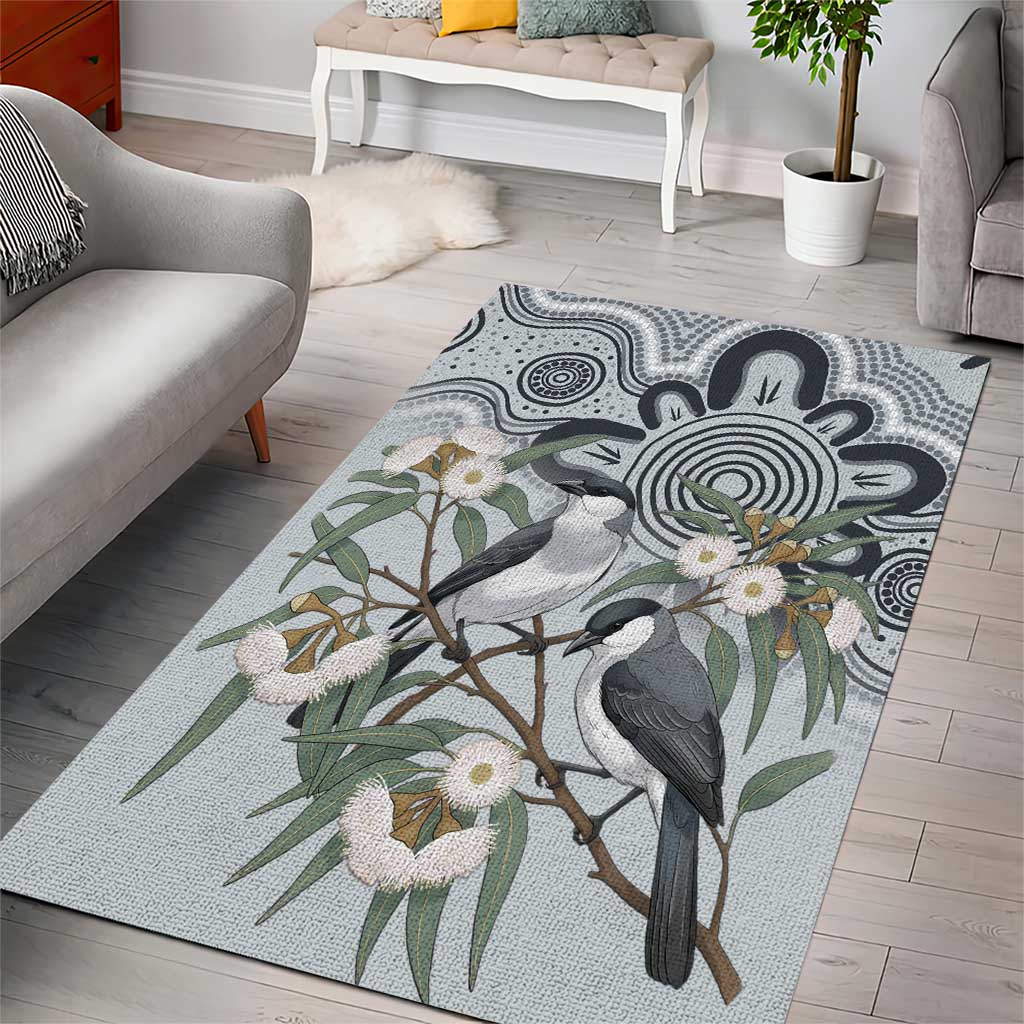 Australia Grey Butcherbird Area Rug Eucalyptus Alba Indigenous Art - Aussie Hoodie