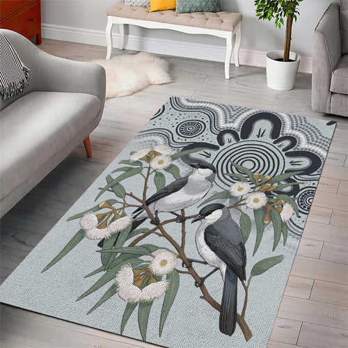 Australia Grey Butcherbird Area Rug Eucalyptus Alba Indigenous Art - Aussie Hoodie