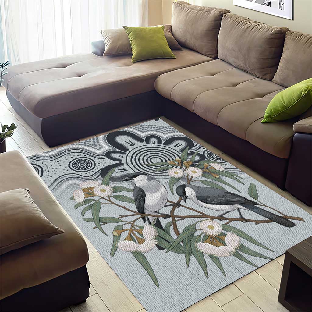 Australia Grey Butcherbird Area Rug Eucalyptus Alba Indigenous Art - Aussie Hoodie