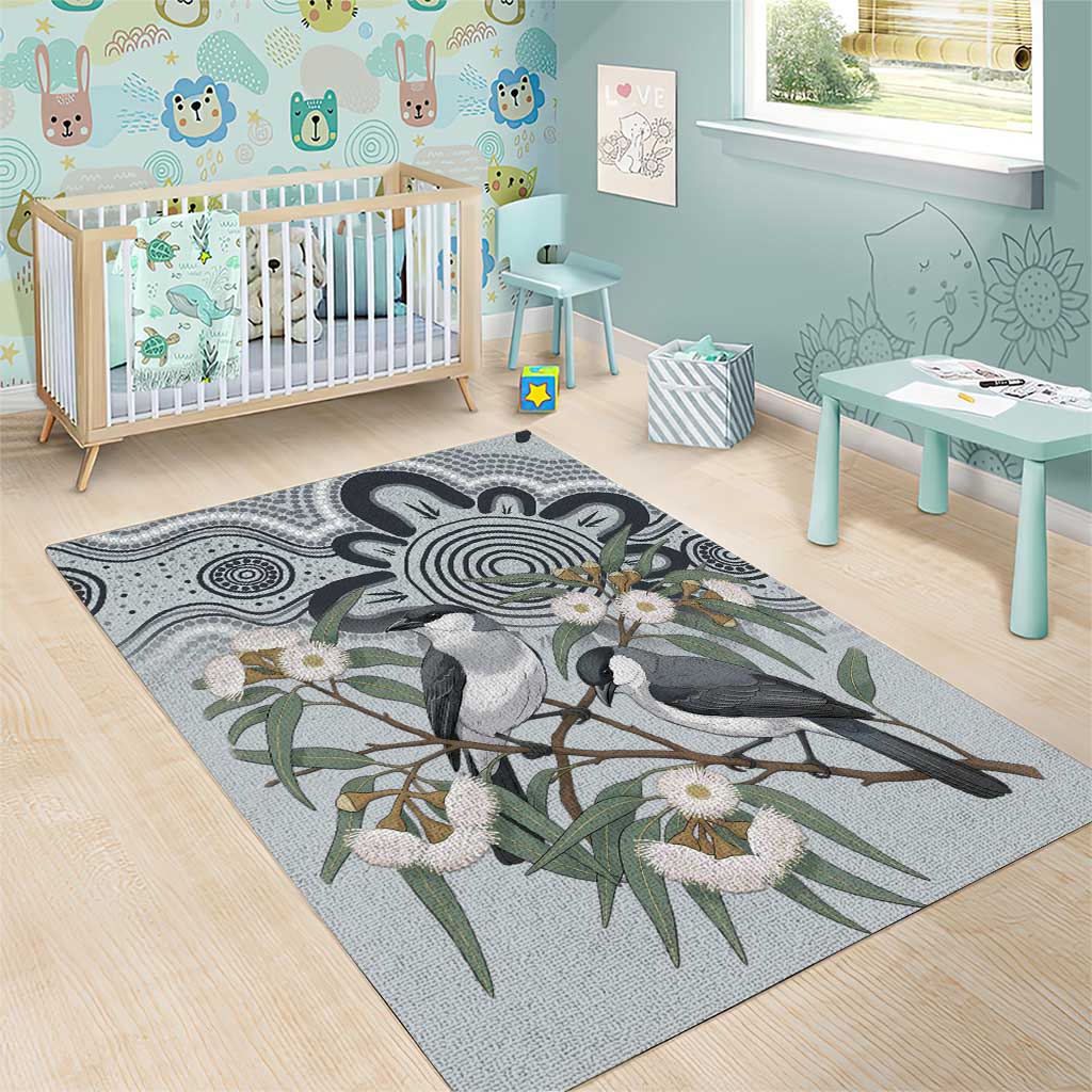Australia Grey Butcherbird Area Rug Eucalyptus Alba Indigenous Art - Aussie Hoodie